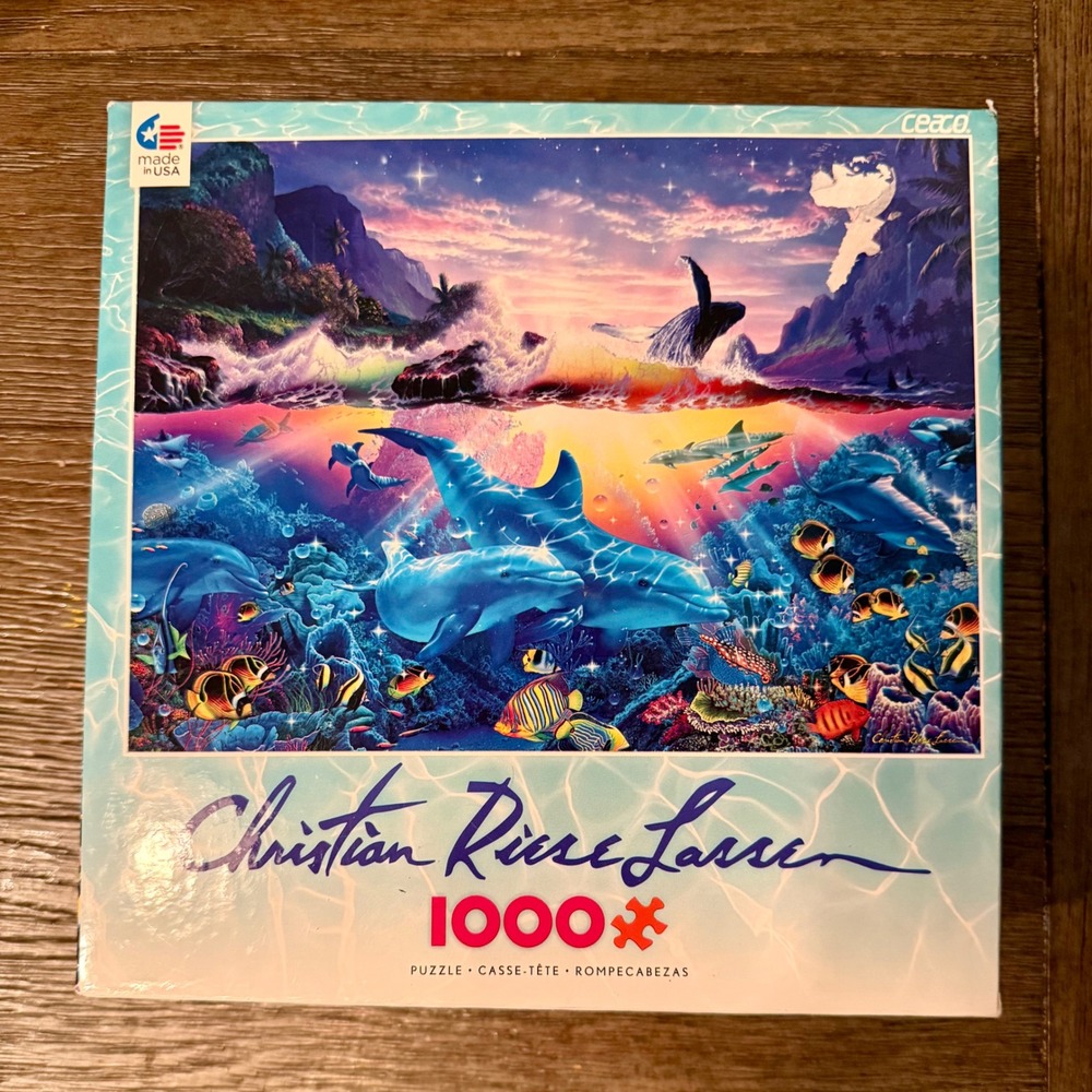 Ceaco Christian Riese Lassen 1000 Piece Jigsaw Puzzle Ocean Dolphins Reef 3388-3